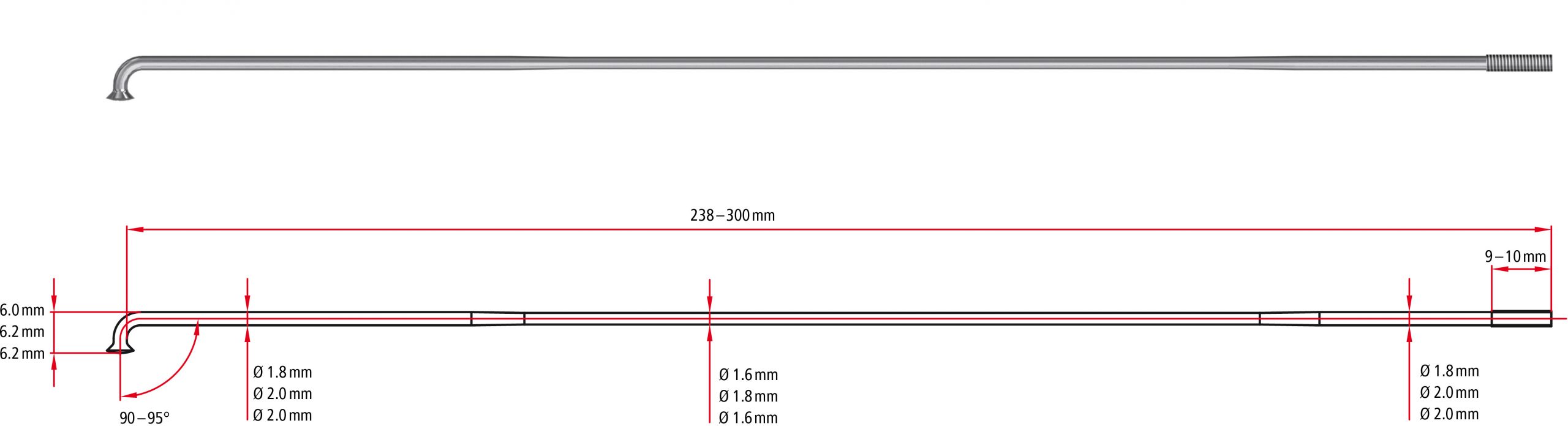 32 DT Swiss Competition Spoke 2.0/1.8/2.0mm 276mm J-bend Black Qty 